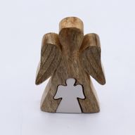 Mango Wood Angel in Angel - White Enamel - 15cm