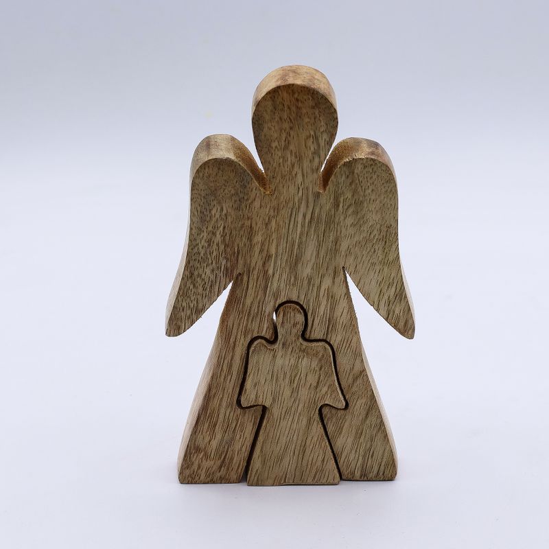 Mango Wood Angel in Angel - White Enamel - 15cm