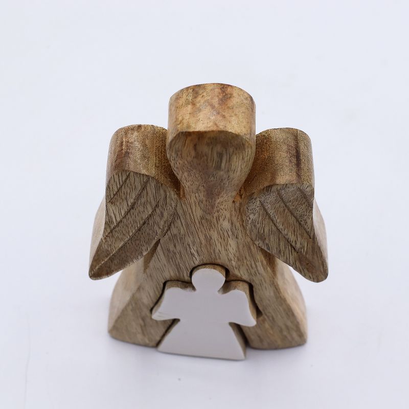 Mango Wood Angel in Angel - White Enamel - 15cm