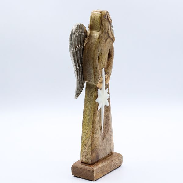 Large Mango Wood Peace Angel Metal Wings & Enamel Detail - 30cm