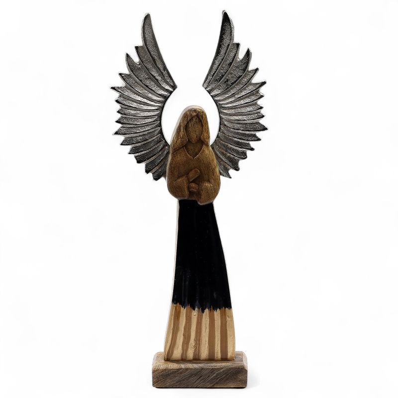 Large Mango Wood Gardian Angel Metal Wings & Enamel Detail - 40cm