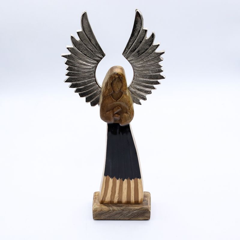 Large Mango Wood Gardian Angel Metal Wings & Enamel Detail - 40cm