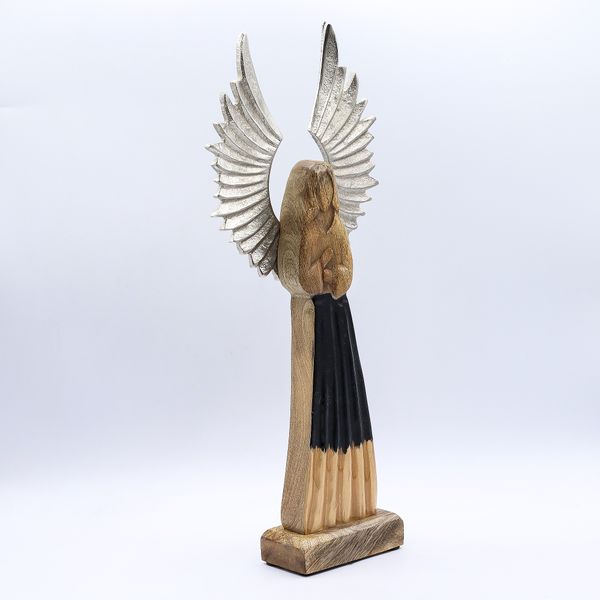 Large Mango Wood Gardian Angel Metal Wings & Enamel Detail - 40cm