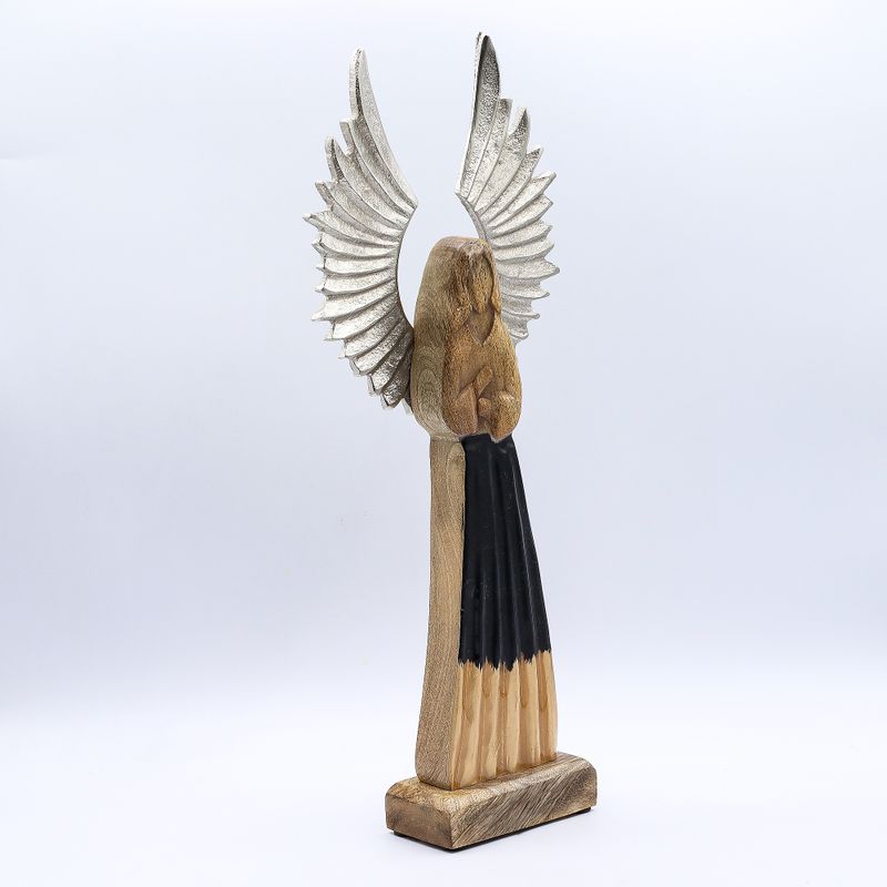 Large Mango Wood Gardian Angel Metal Wings & Enamel Detail - 40cm