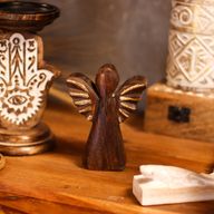 Small Mango Wood Angel - Gold Decor - 12cm