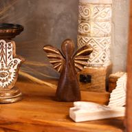 Med Mango Wood Angel - Gold Decor - 16cm