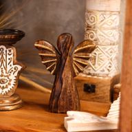 Lrg Mango Wood Angel - Gold Decor - 19cm