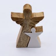 Mango Wood Angel in Angel - White Enamel - 15cm