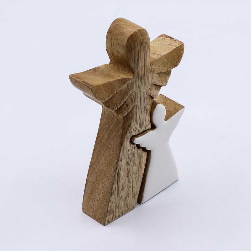 Mango Wood Angel in Angel - White Enamel - 15cm