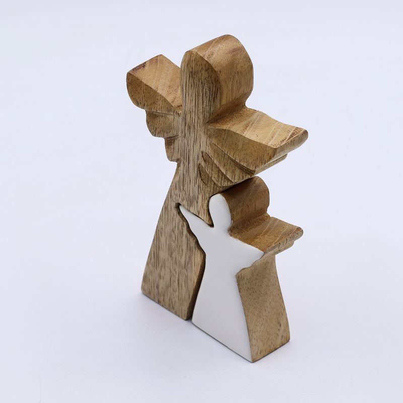 Mango Wood Angel in Angel - White Enamel - 15cm