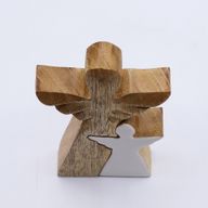 Mango Wood Angel in Angel - White Enamel - 15cm