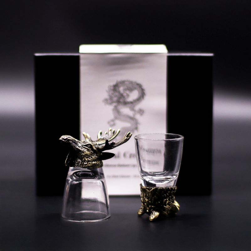 Bottom Up Shot Glasses (50ml) - Wild Forest Creatures - Antique Bronze