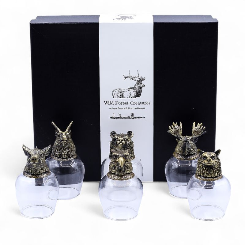 Bottom Up Glasses (100ml) - Wild Forrest Creatures - Antique Bronze