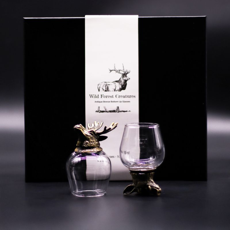 Bottom Up Glasses (100ml) - Wild Forrest Creatures - Antique Bronze