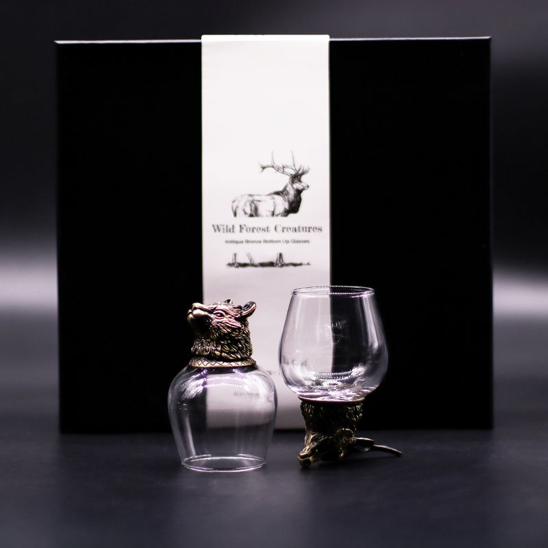 Bottom Up Glasses (100ml) - Wild Forrest Creatures - Antique Bronze
