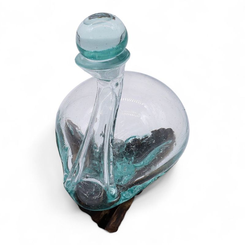 Molten Glass Duck Decanter on Wood with Stopper