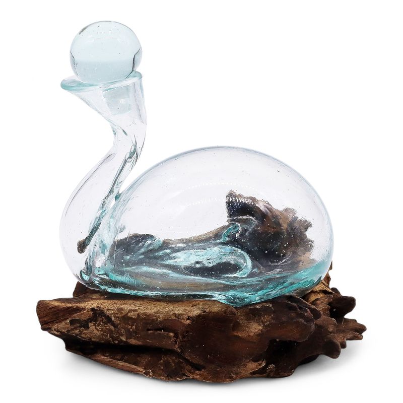 Molten Glass Duck Decanter on Wood with Stopper