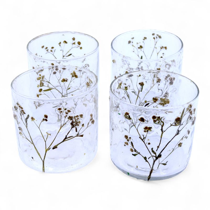 Natural Floral Glass - Straight Candle Holder - Daisy  - (8x8cm)