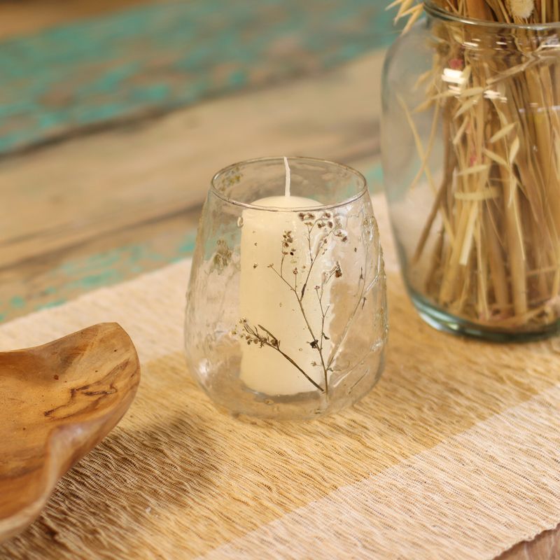 Natural Floral Glass - Vase Candle Holder - Daisy - (12x11cm)
