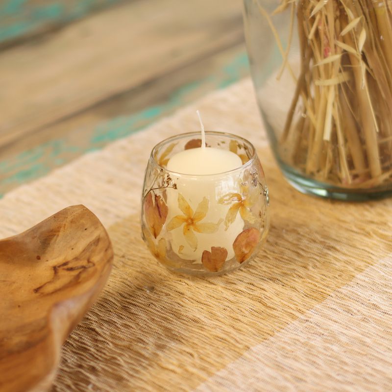 Natural Floral Glass - Straight Candle Holder - Rose - (8x8cm)