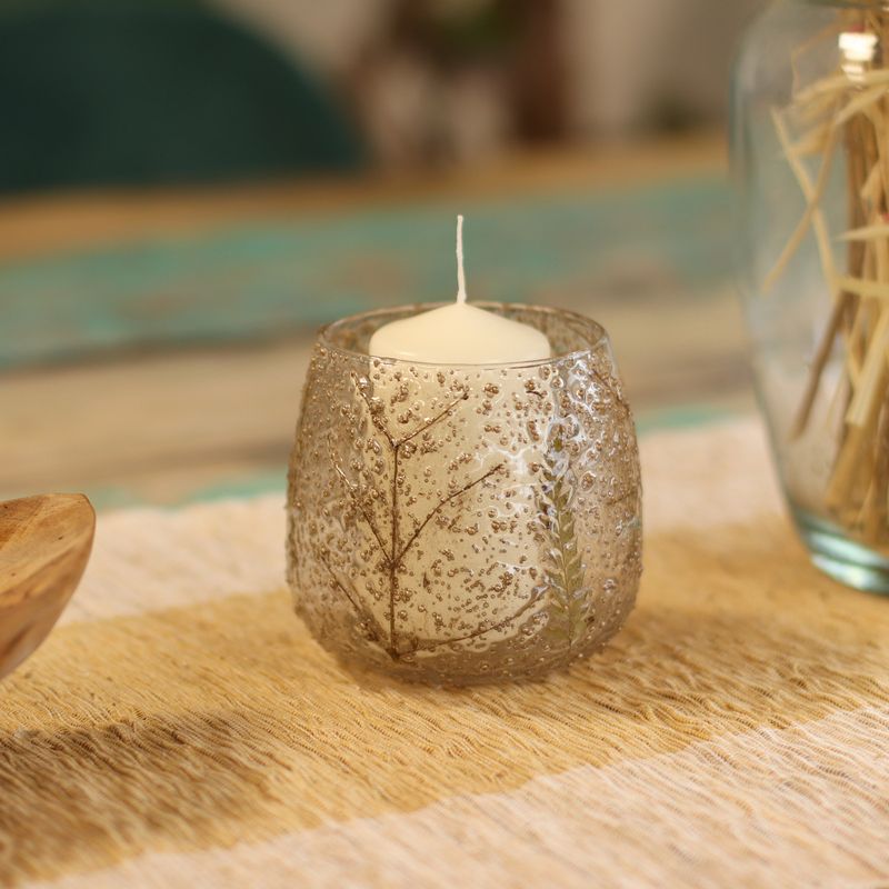 Natural Floral Glass - Straight Candle Holder -  Pine - (10x9cm)