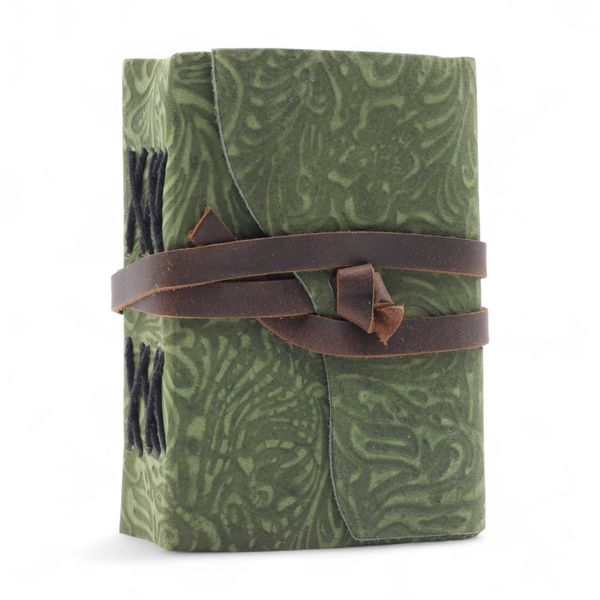 Fat Deckled Edge Leather Notebooks (5x3.5") - Green Maze Pattern