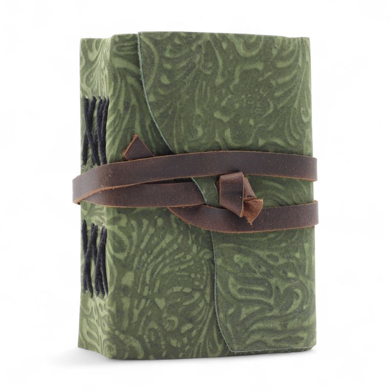 Fat Deckled Edge Leather Notebooks (5x3.5") - Green Maze Pattern