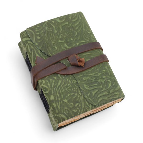 Fat Deckled Edge Leather Notebooks (5x3.5") - Green Maze Pattern