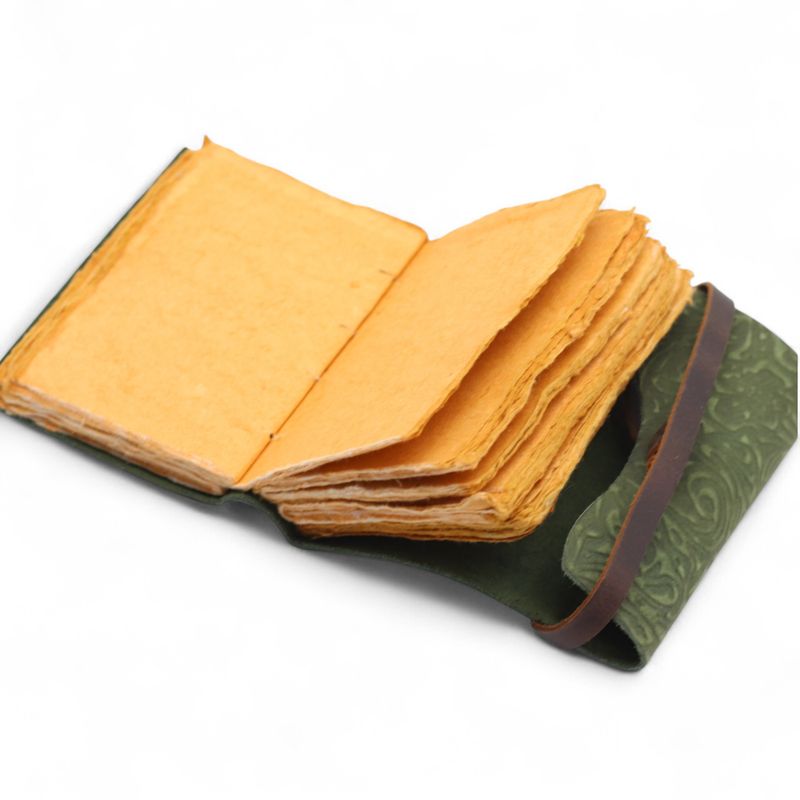 Fat Deckled Edge Leather Notebooks (5x3.5") - Green Maze Pattern
