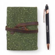 Fat Deckled Edge Leather Notebooks (5x3.5") - Green Maze Pattern