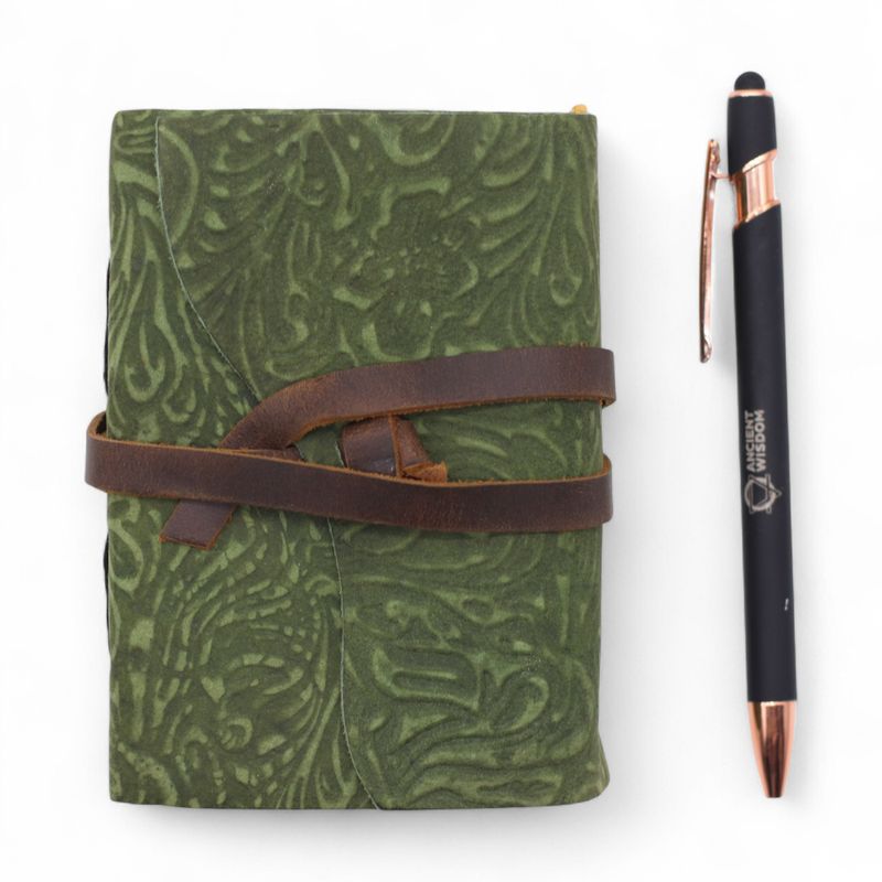 Fat Deckled Edge Leather Notebooks (5x3.5") - Green Maze Pattern