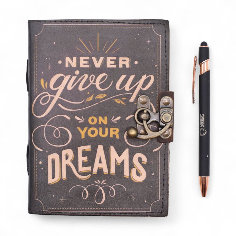 Leather Printed Notebooks (7x5") - Never Give Up On Your Dreams - 200 Pages
