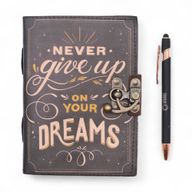 Leather Printed Notebooks (7x5") - Never Give Up On Your Dreams - 200 Pages