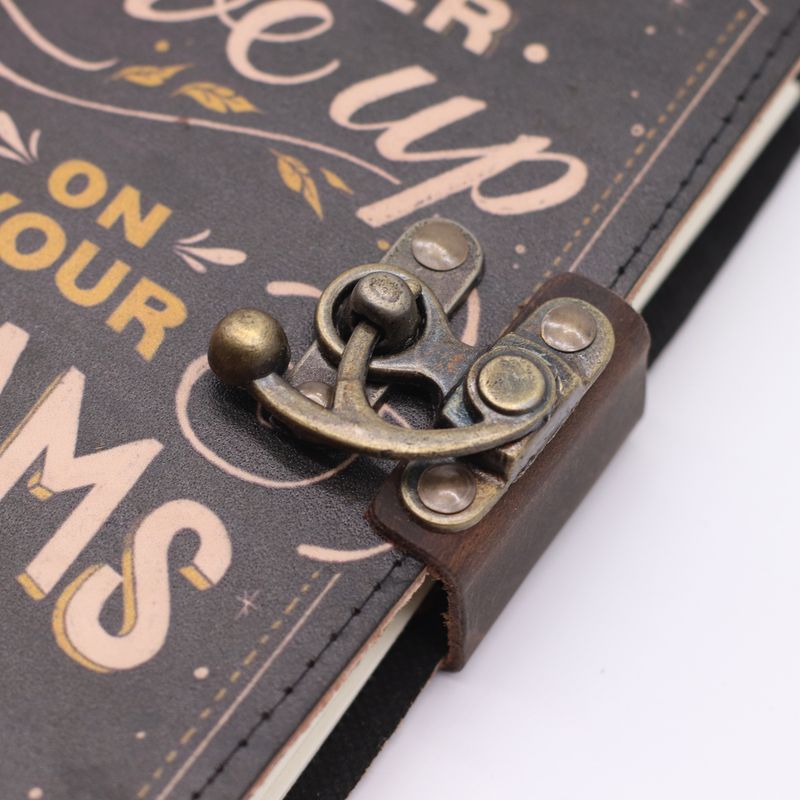 Leather Printed Notebooks (7x5") - Never Give Up On Your Dreams - 200 Pages