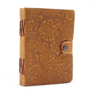 Leather Embossed Notebooks (7x5") - Tan Floral Pattern - 200 Pages
