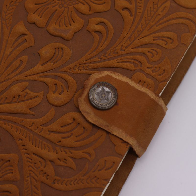 Leather Embossed Notebooks (7x5") - Tan Floral Pattern - 200 Pages