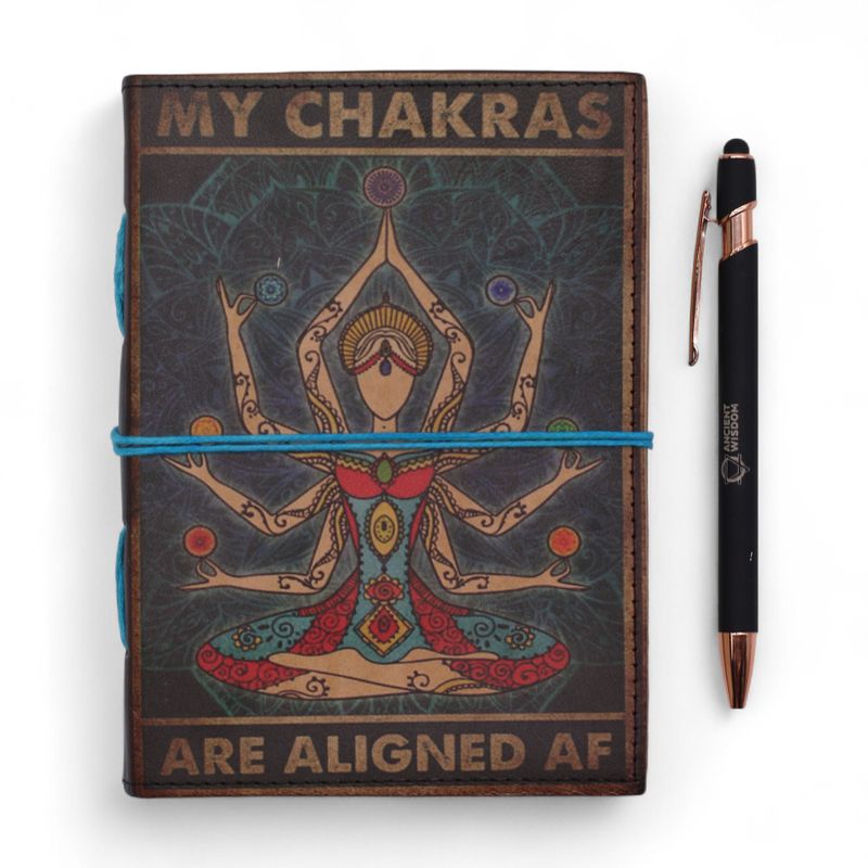 Leather Printed Notebooks (7x5") - My Chakras are Aligned AF - 200 page Plain paper