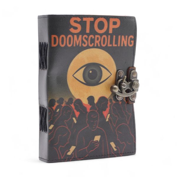 Leather Printed Notebooks (7x5") - Stop Doom Scrolling- 200 page Plain paper