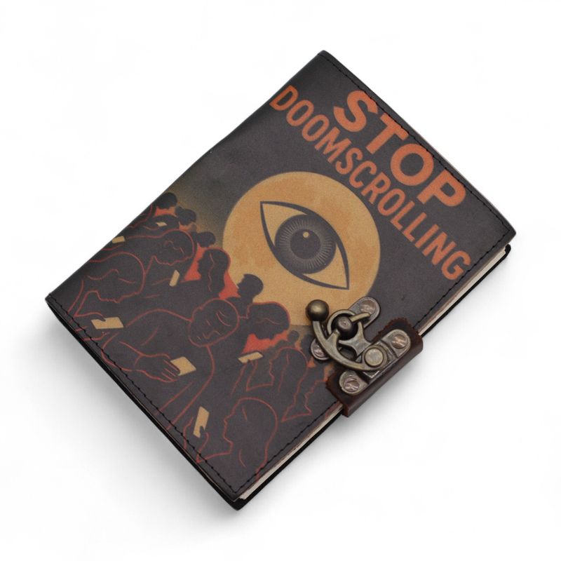 Leather Printed Notebooks (7x5") - Stop Doom Scrolling- 200 page Plain paper