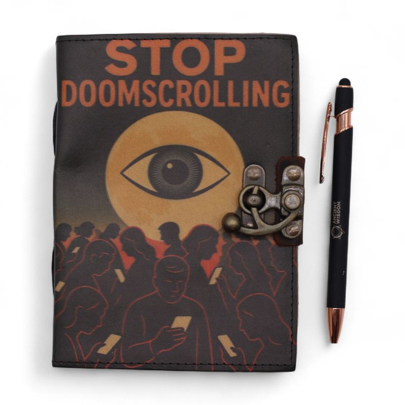 Leather Printed Notebooks (7x5") - Stop Doom Scrolling- 200 page Plain paper