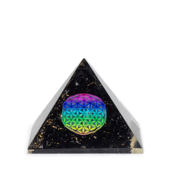 Small Organite Pryamids 5.5x4.5cm - Flower of Life - Black Tormaline Chips