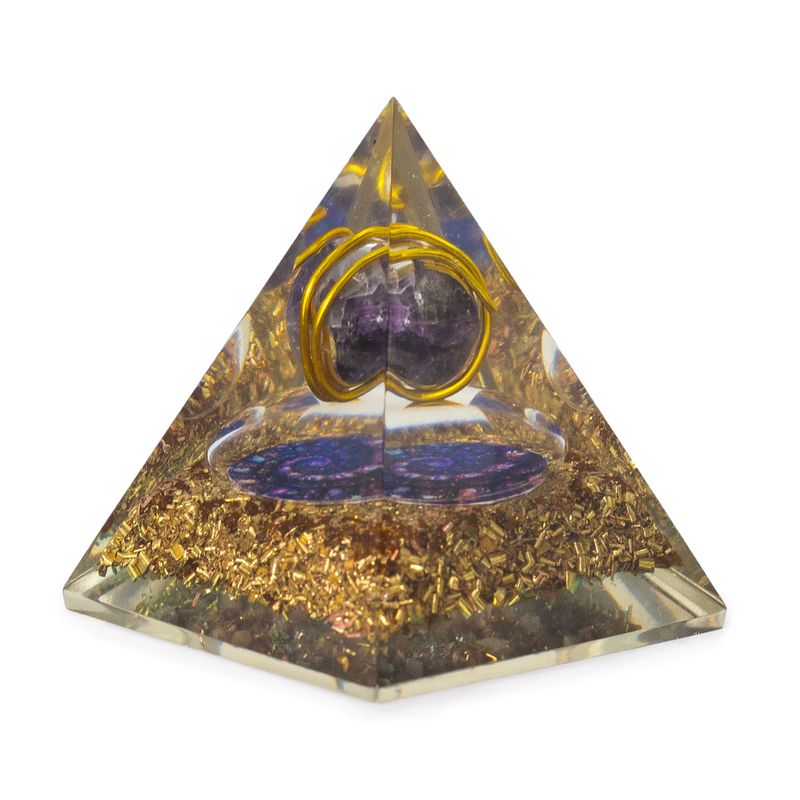 Med Organite Pryamids 7x6cm - Wrapped Amythist - Copper Chips