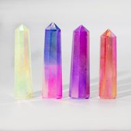 Gemstone Obelisk Points approx 9cm - Aurora Crystal Quartz - Pink & Blue