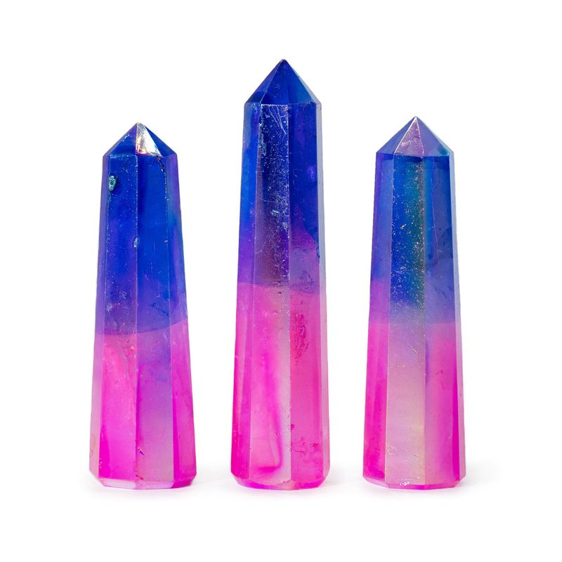 Gemstone Obelisk Points approx 9cm - Aurora Crystal Quartz - Pink & Blue