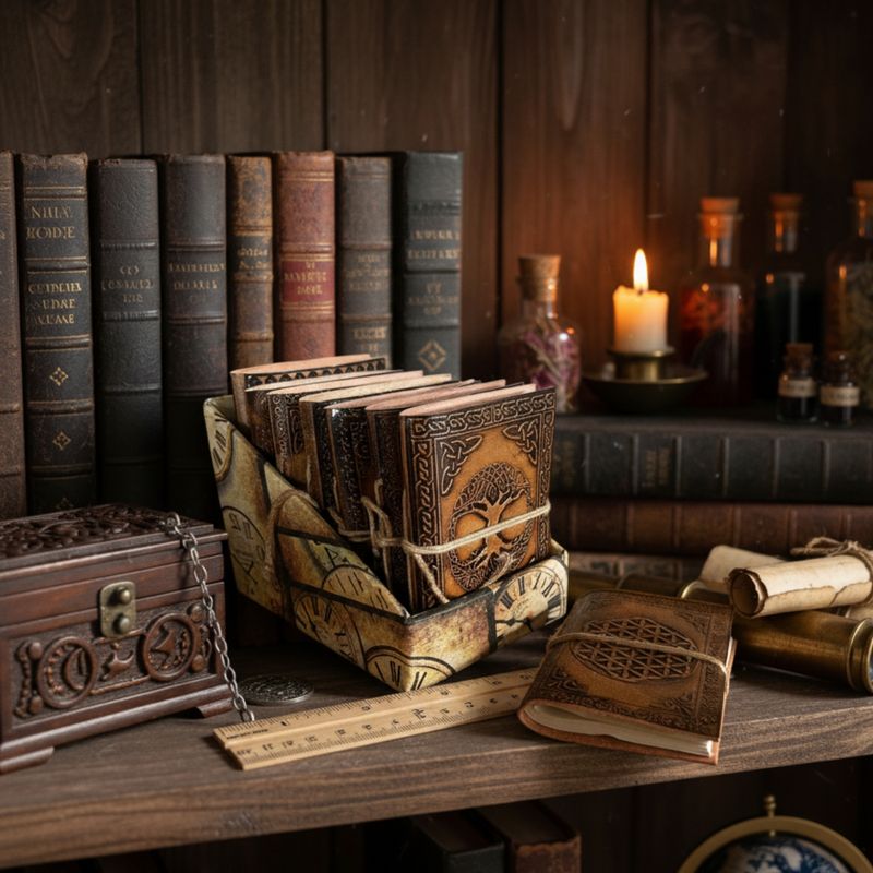 Assorted Small Esoteric Leather Notebooks (4x3") - Display case