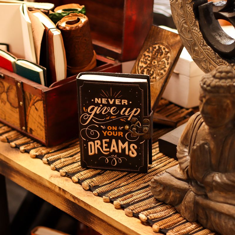 Leather Printed Notebooks (7x5") - Never Give Up On Your Dreams - 200 Pages