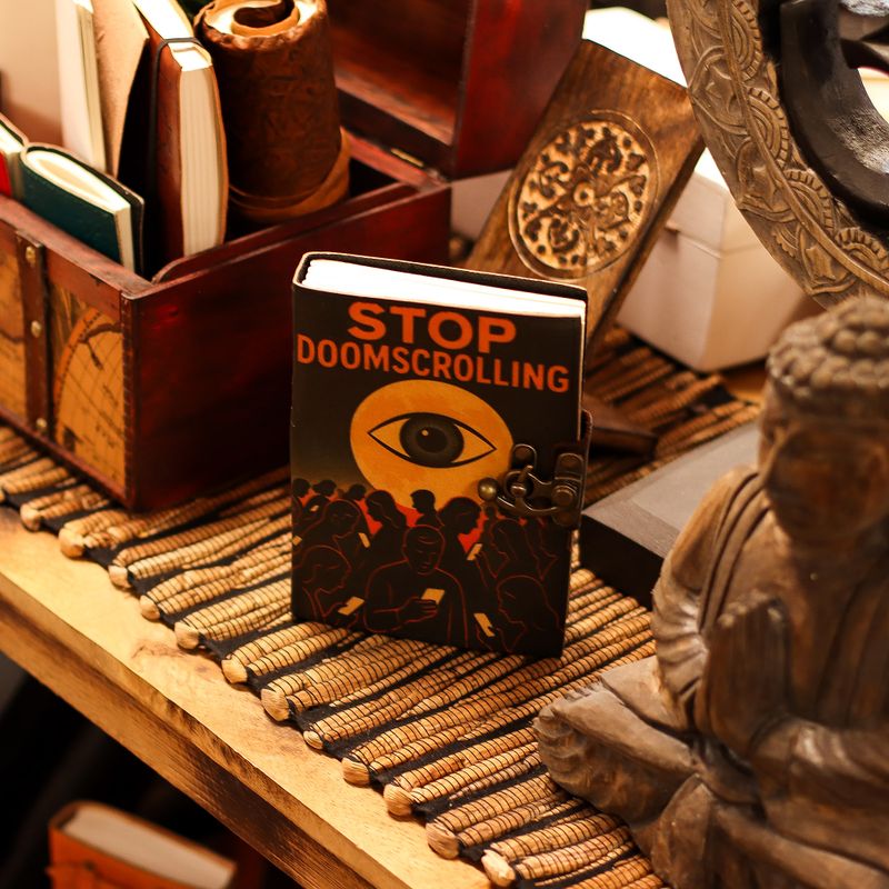 Leather Printed Notebooks (7x5") - Stop Doom Scrolling- 200 page Plain paper