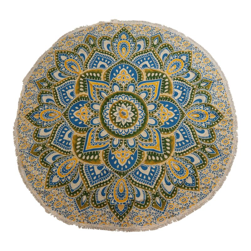 Large Mandala Roundie Art (180cm) - Yellow & Blue
