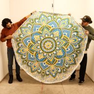 Large Mandala Roundie Art (180cm) - Yellow & Blue