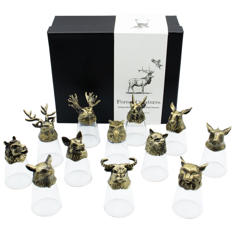 Gift Set of 12 Bottom Up Shot Glasses (25ml)  - Forest & Mystical Creatures